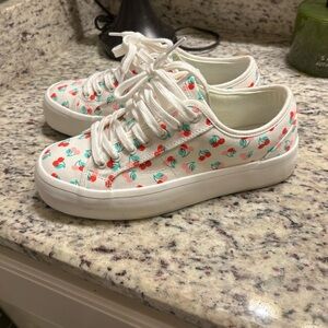 White Sneakers with Cherry Print